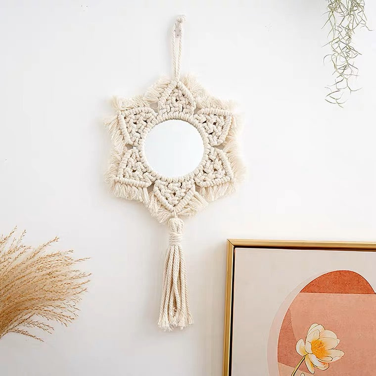 macrame flower mirror