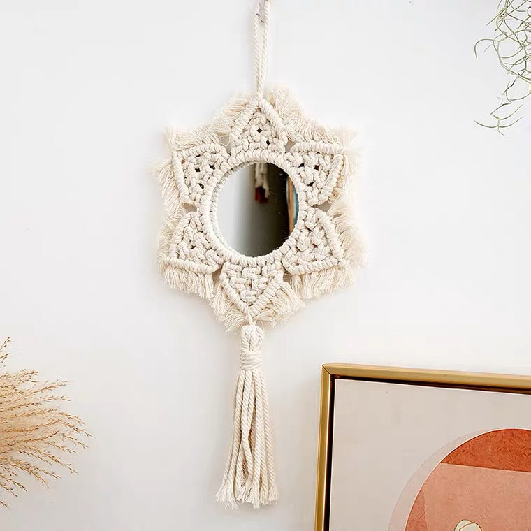 macrame flower mirror