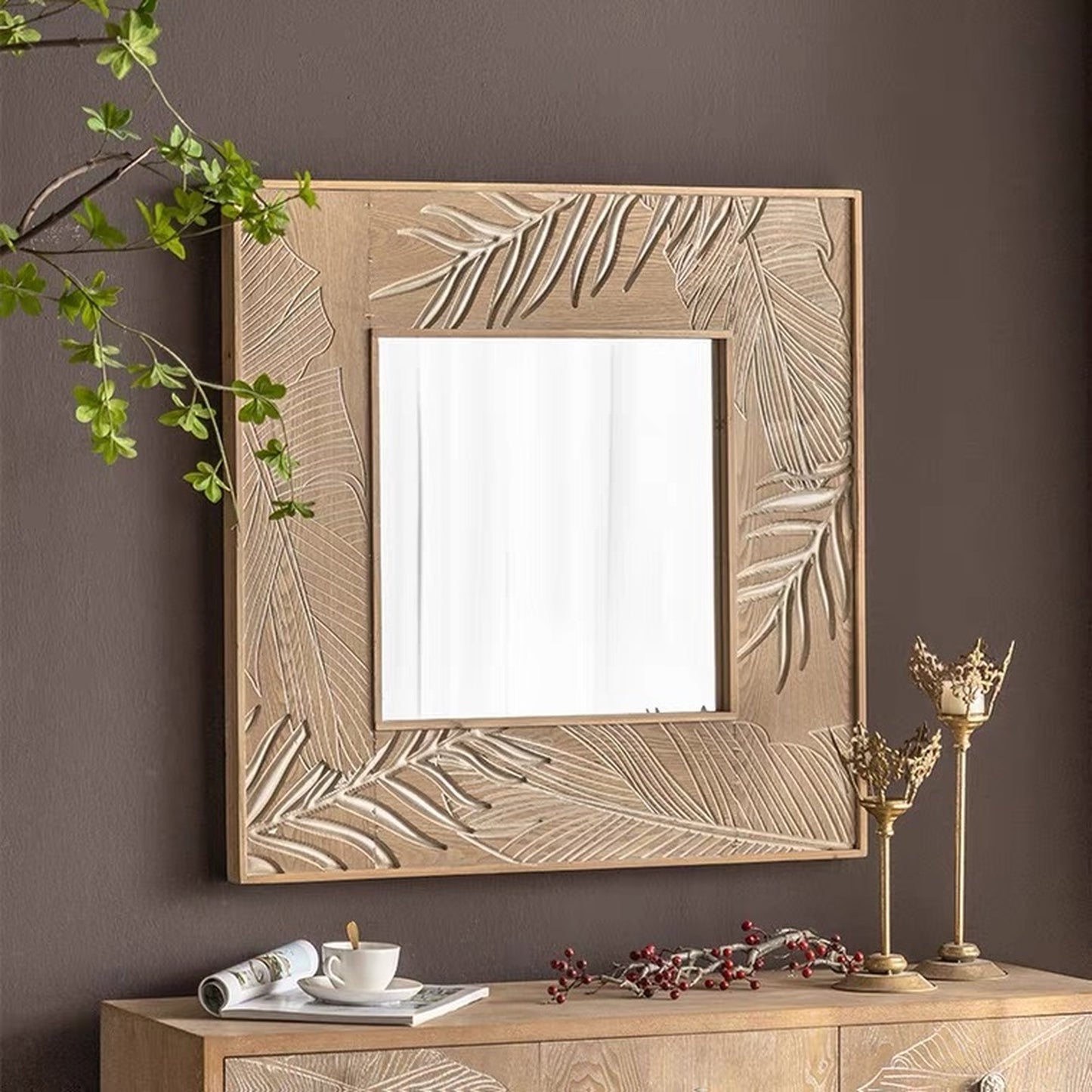 leaf carved mirror