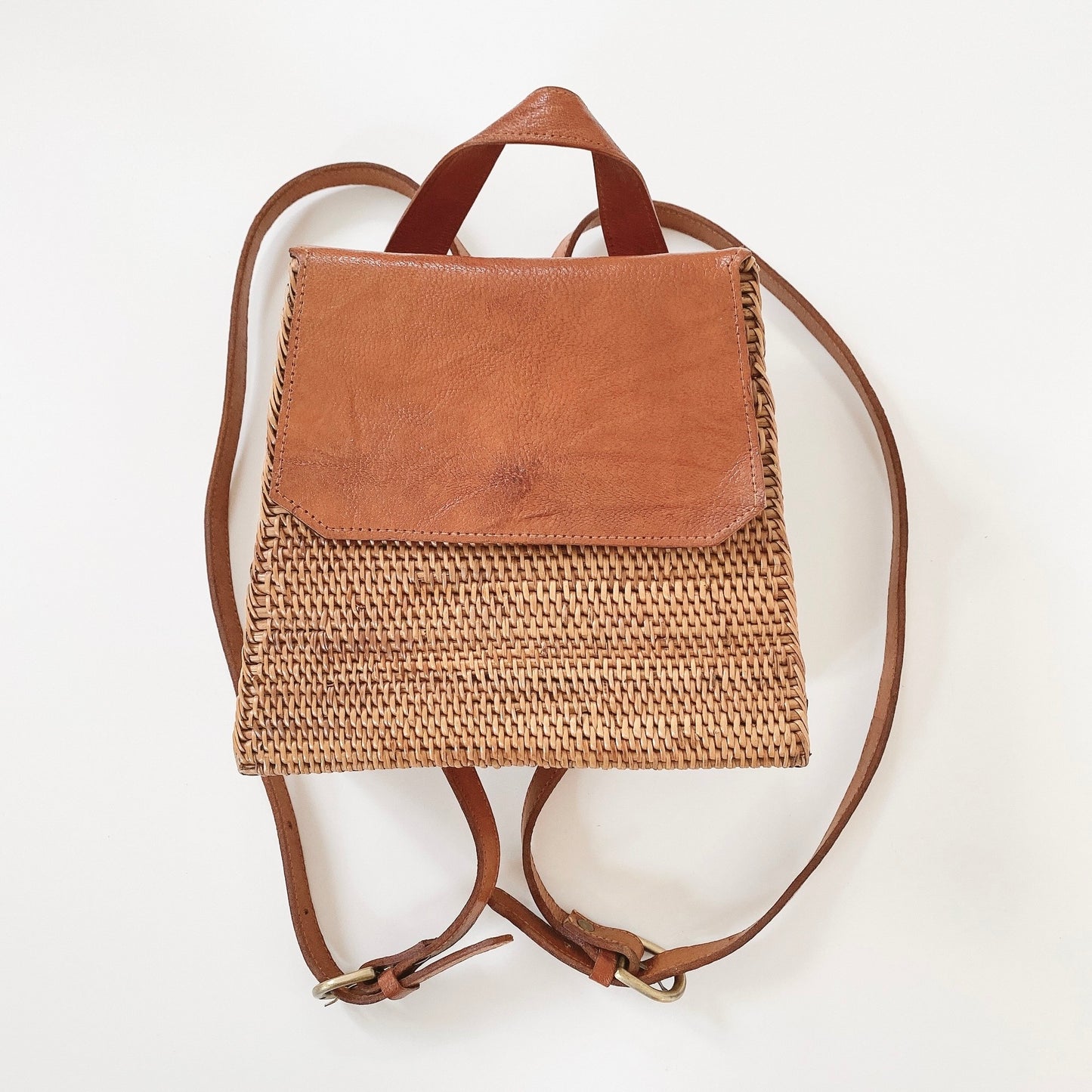 rattan eco leather backpack