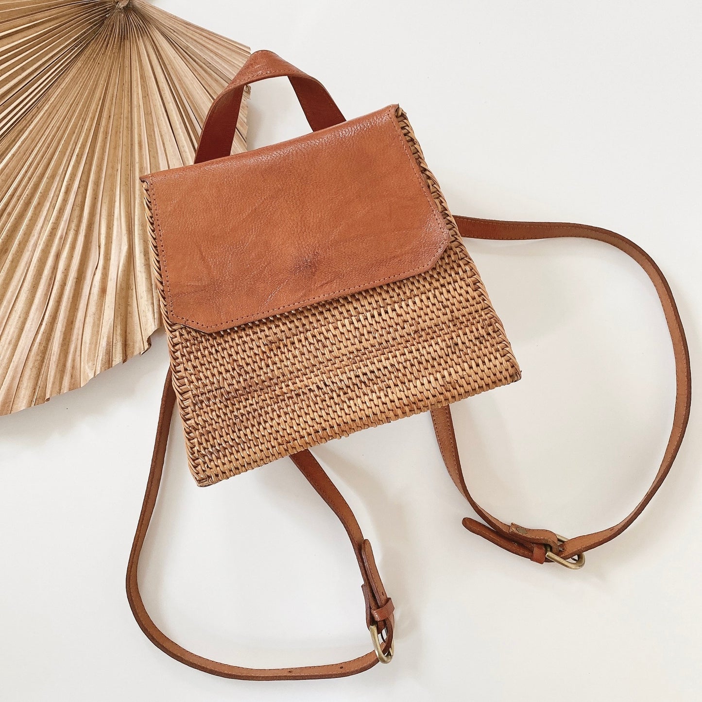 rattan eco leather backpack