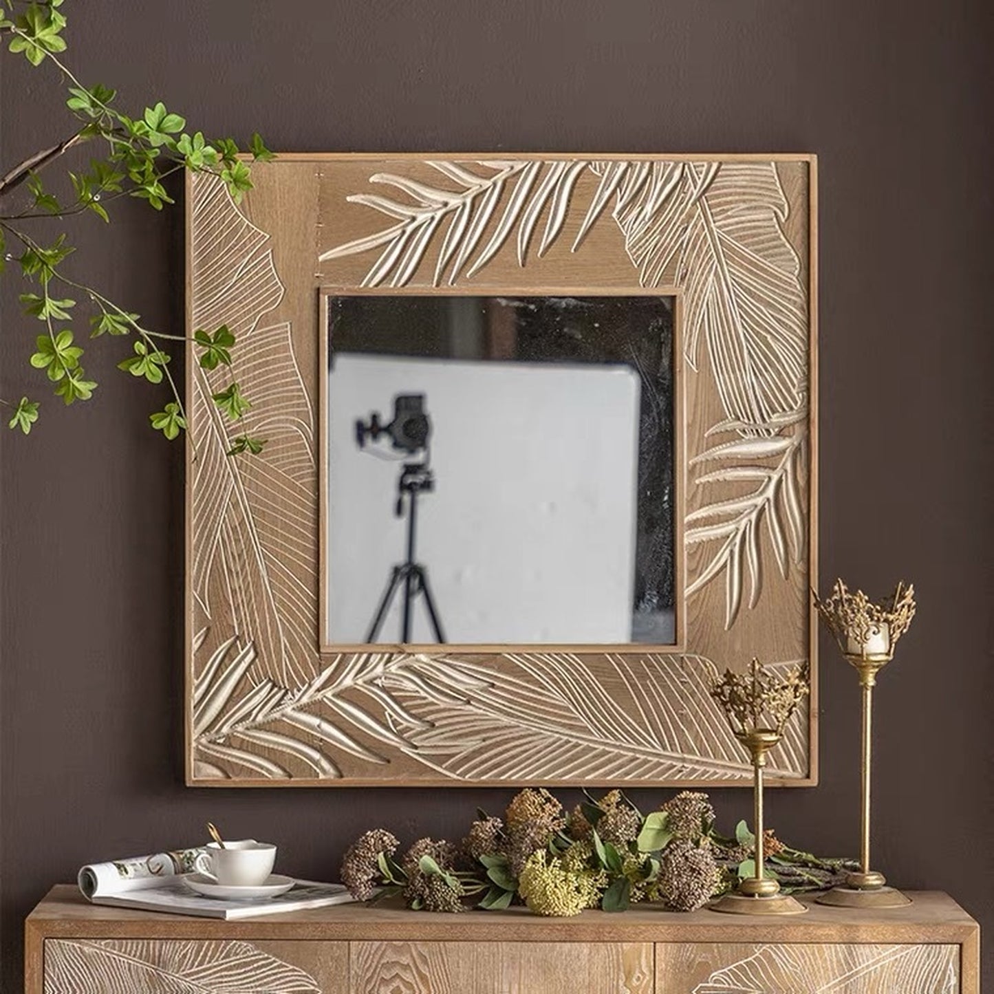 leaf carved mirror