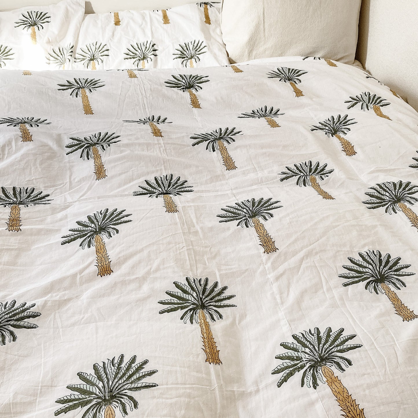 【3-piece set】 green palm bed cover