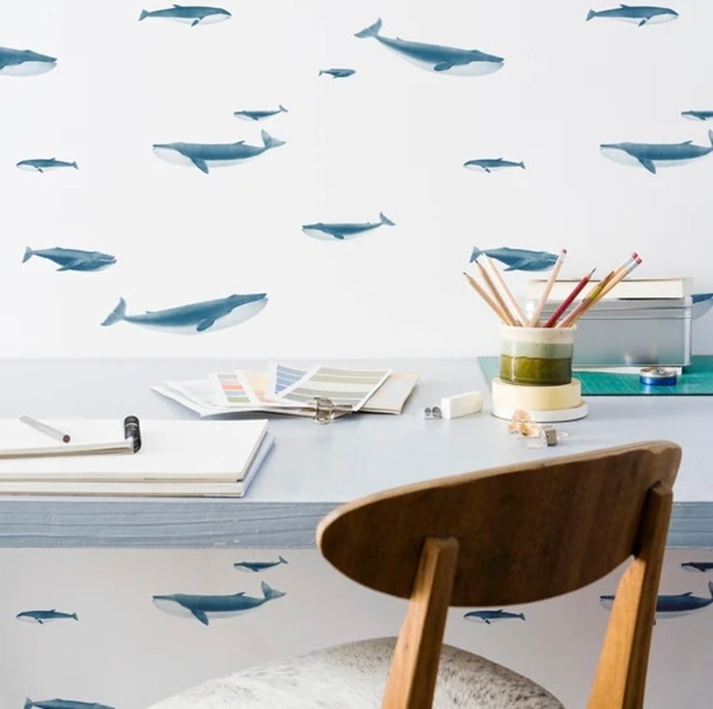 blue whale pattern ocean theme wallpaper