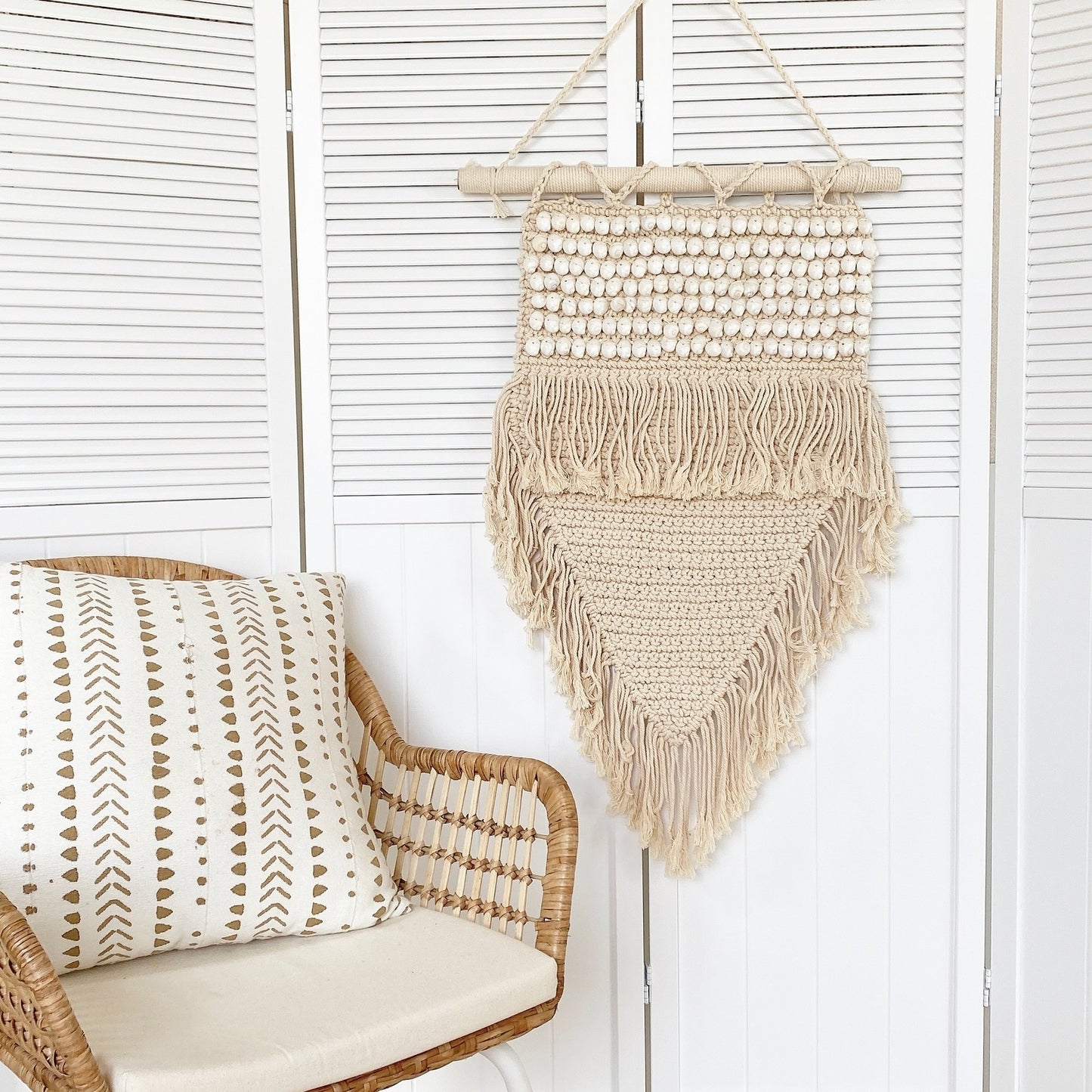 macrame shell fringe tapestry