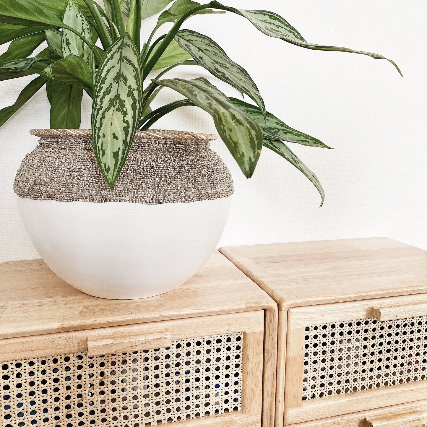 wooden beads rattan bowl