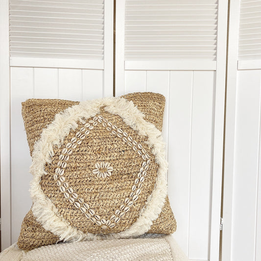 raffia shell cushion cover