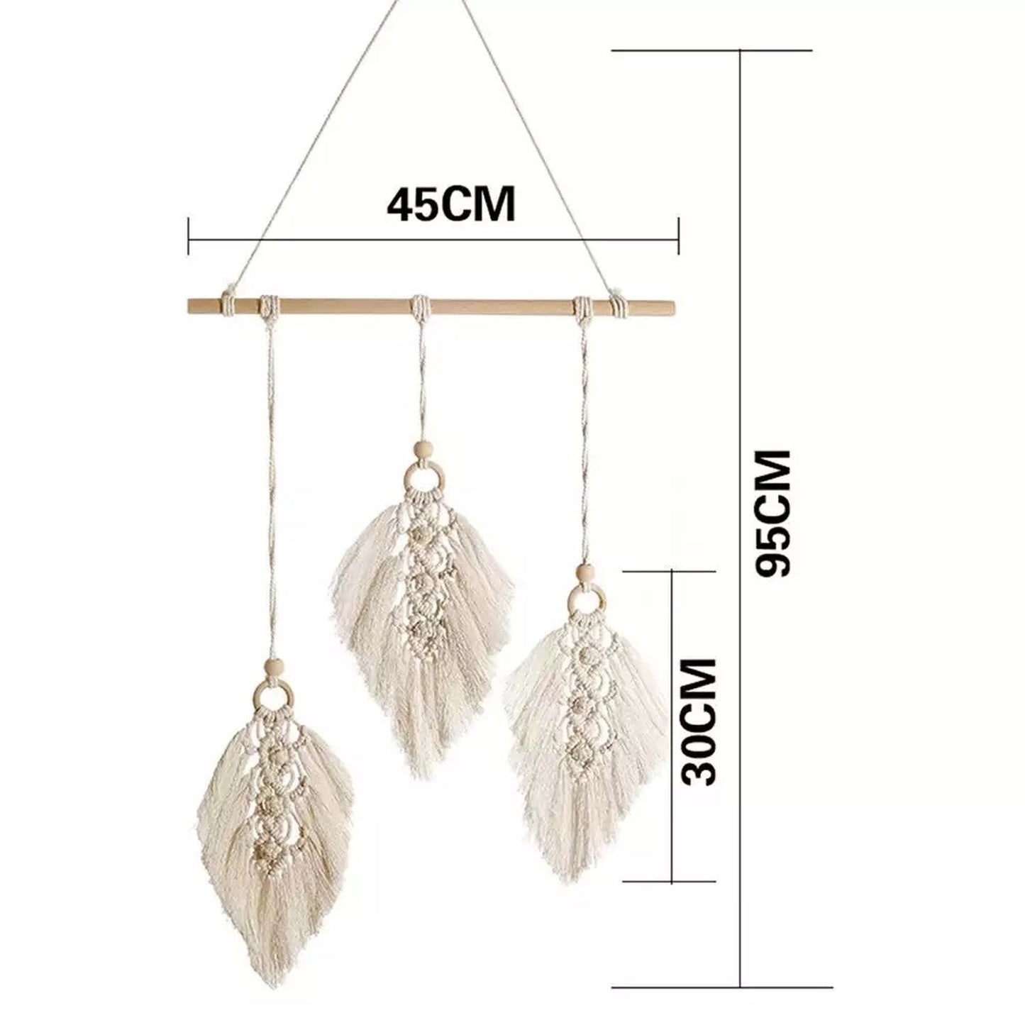 triple feather macrame wood  tapestry