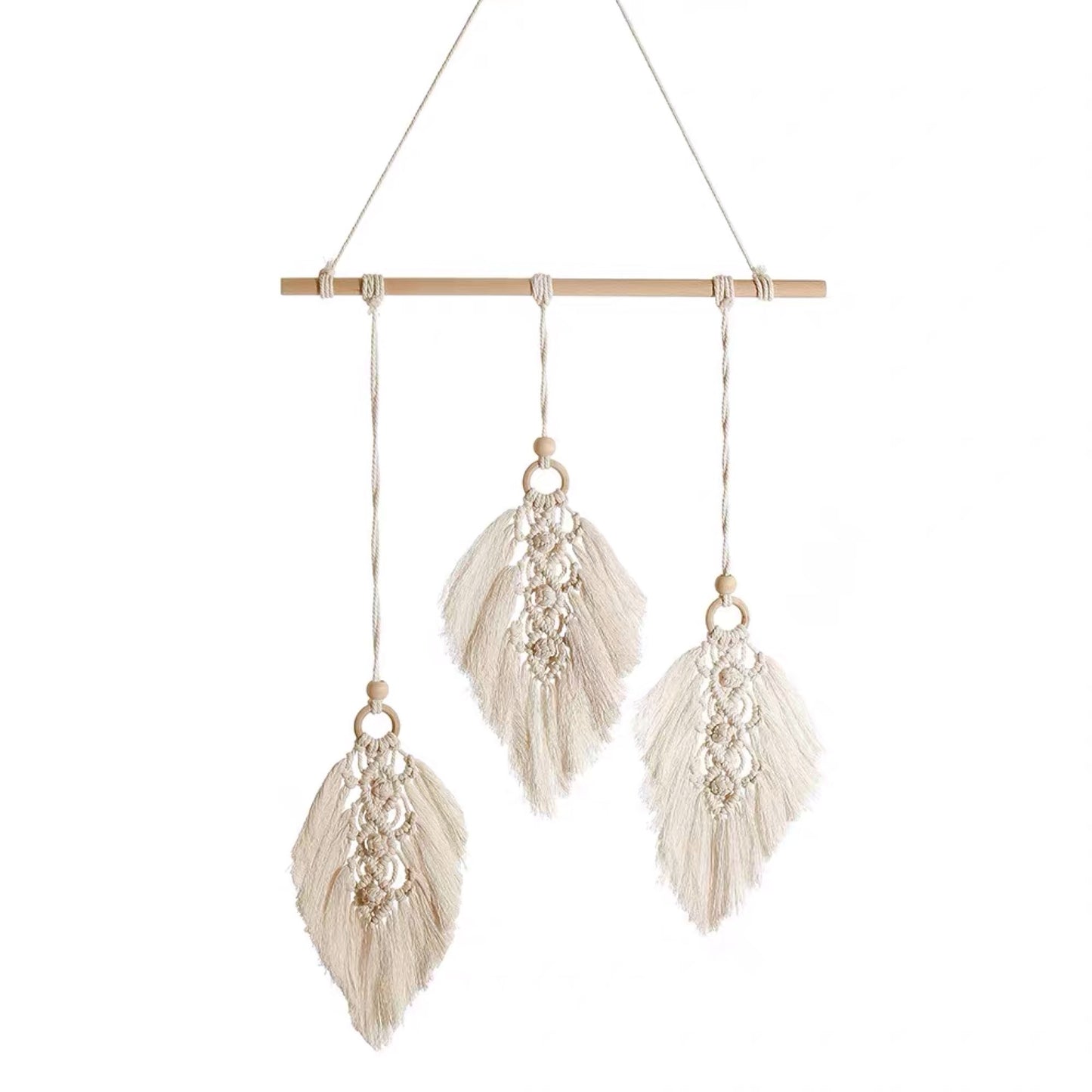 triple feather macrame wood  tapestry