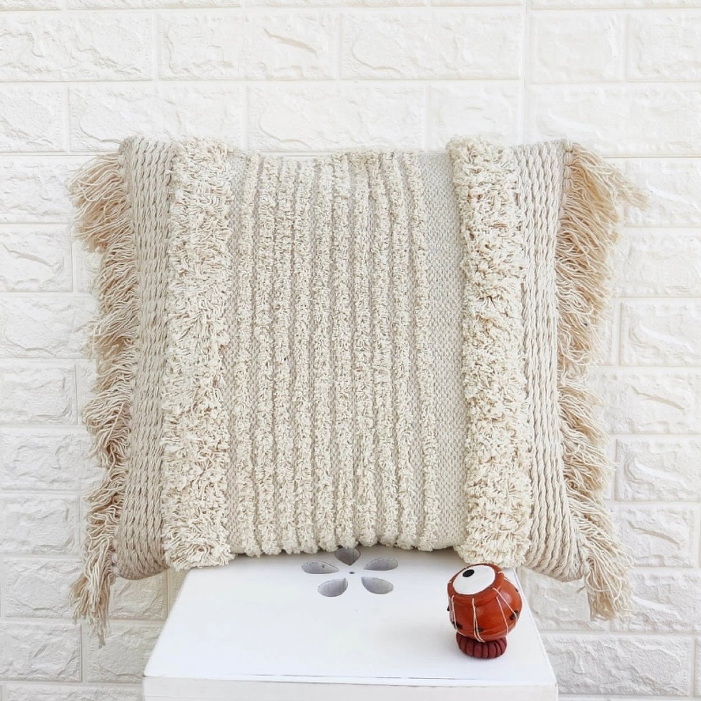 tufted textured fringe cushion cover