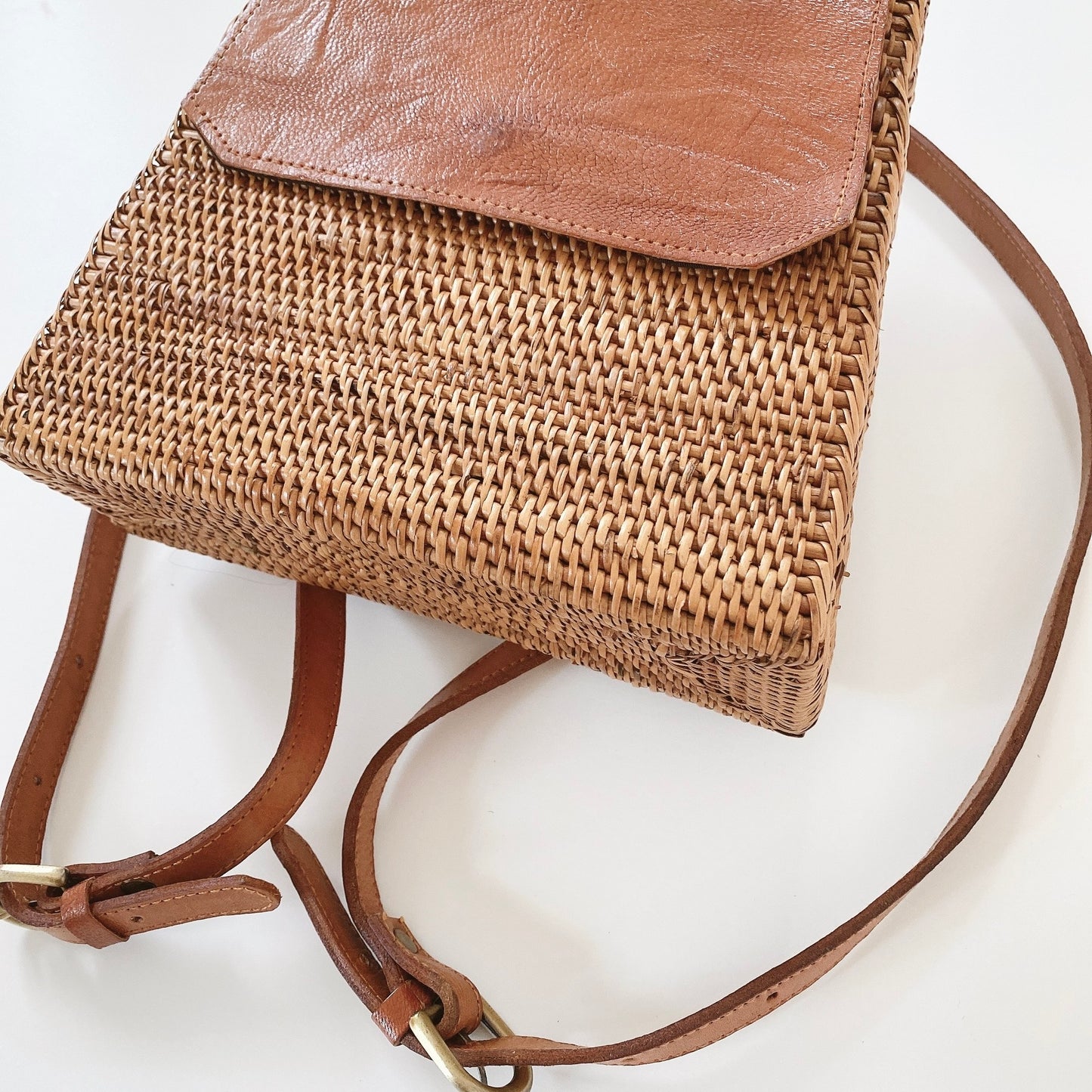 rattan eco leather backpack