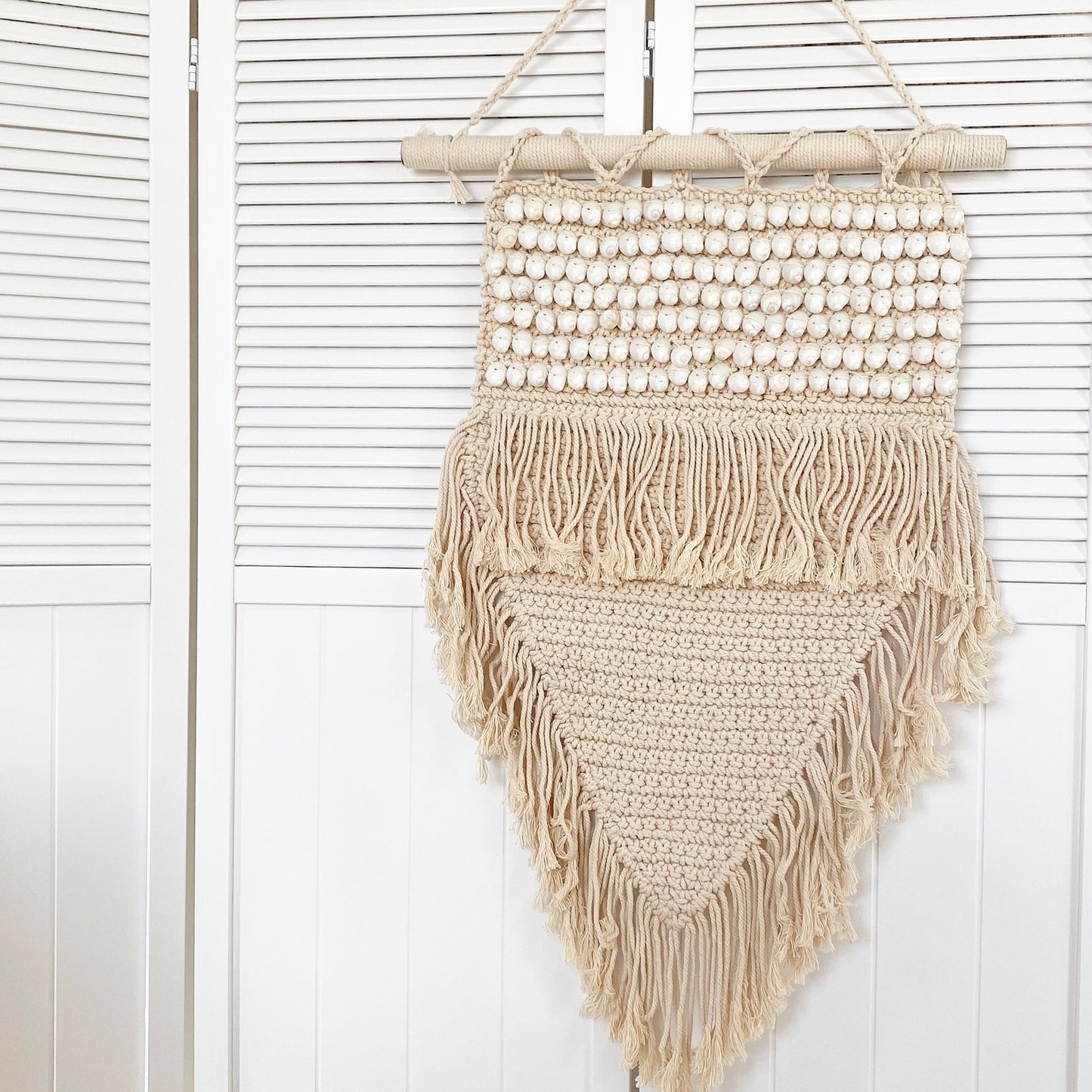 macrame shell fringe tapestry