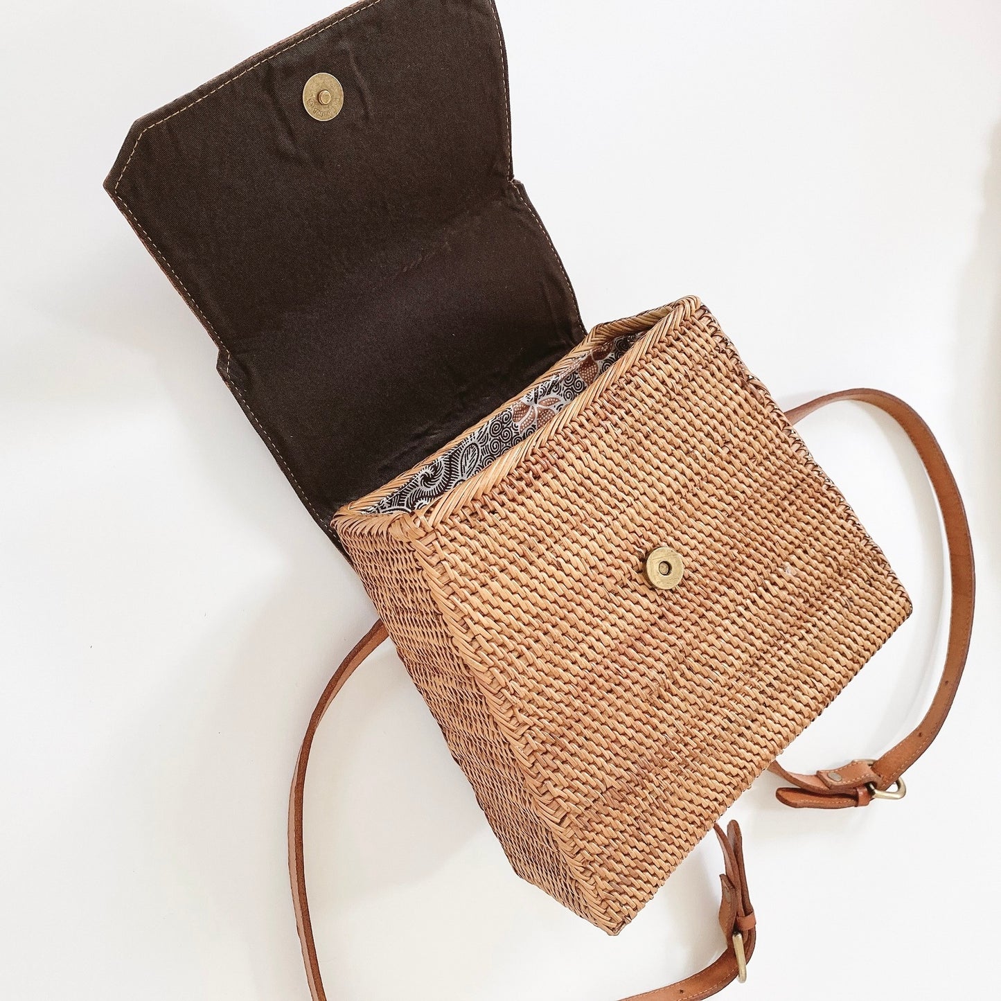 rattan eco leather backpack