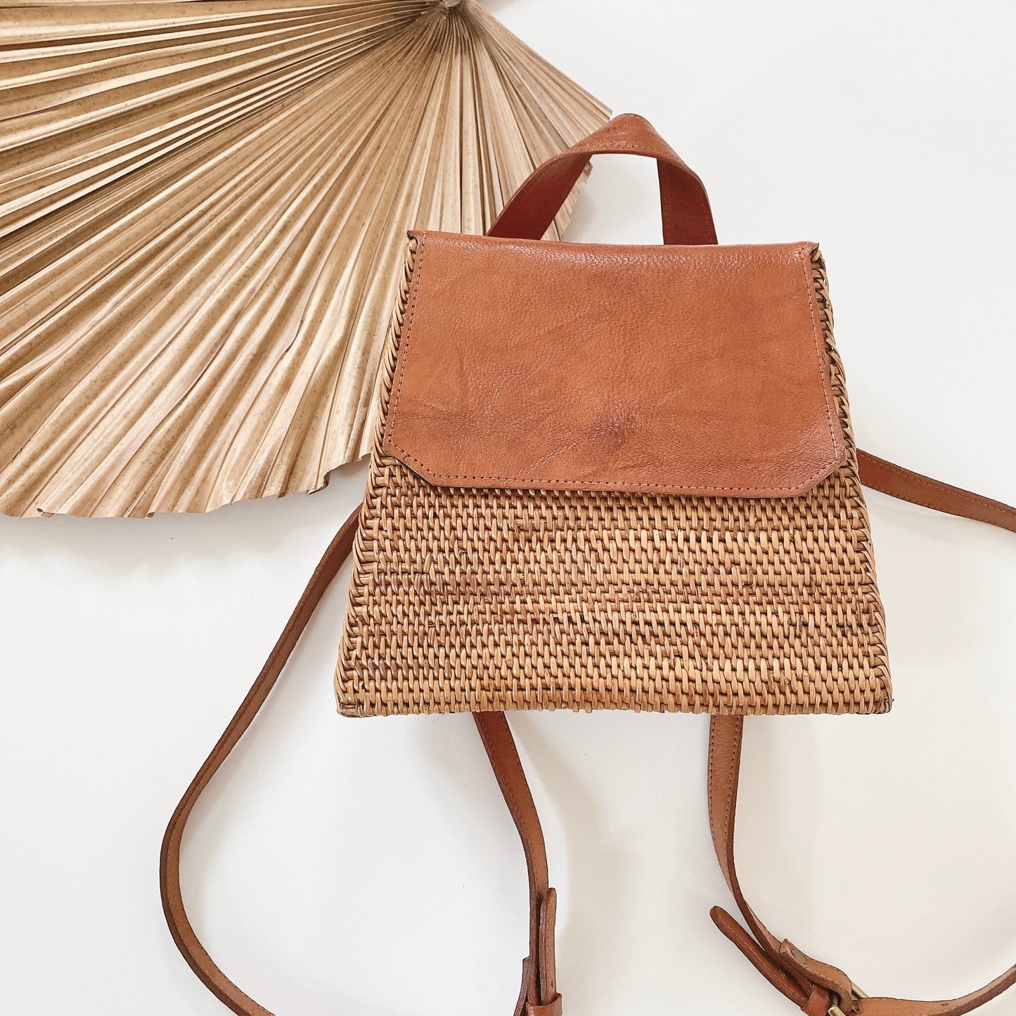 rattan eco leather backpack