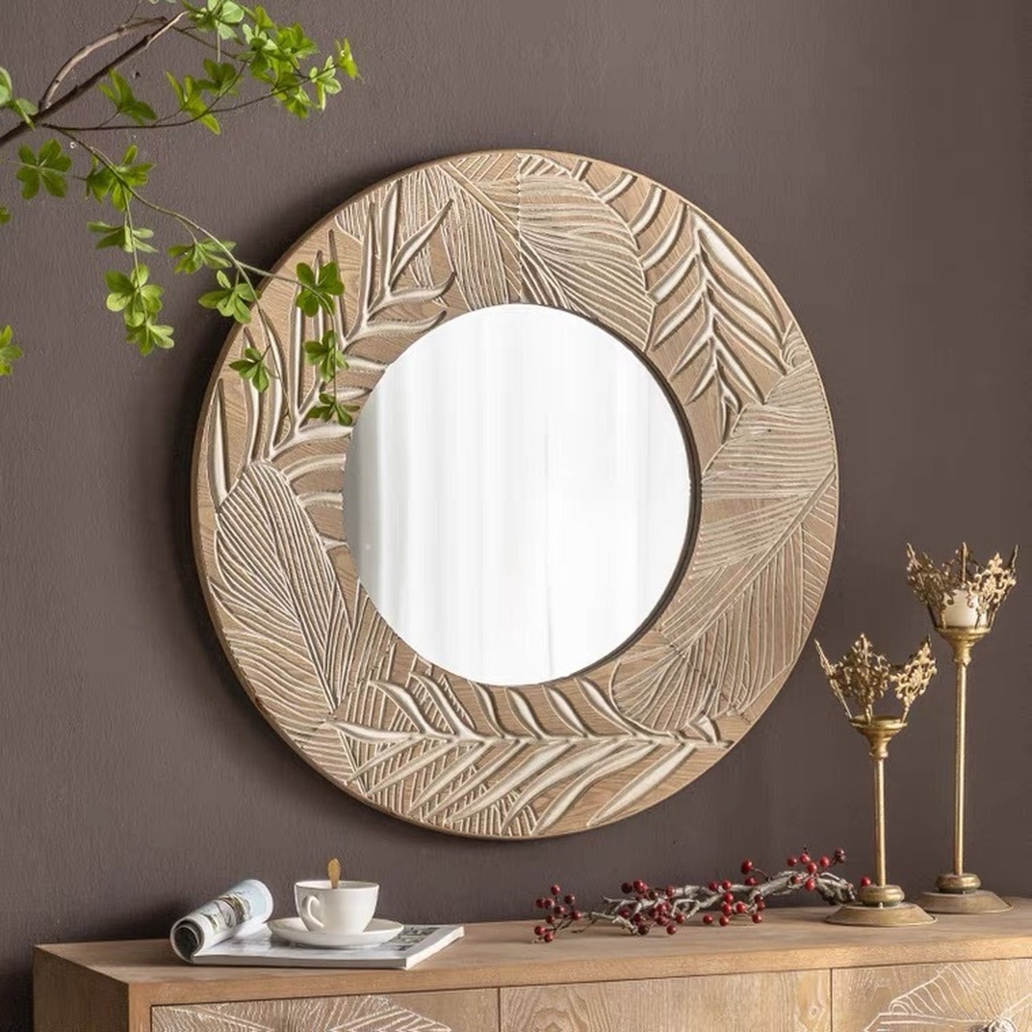 leaf carved mirror