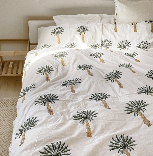 【3-piece set】 green palm bed cover