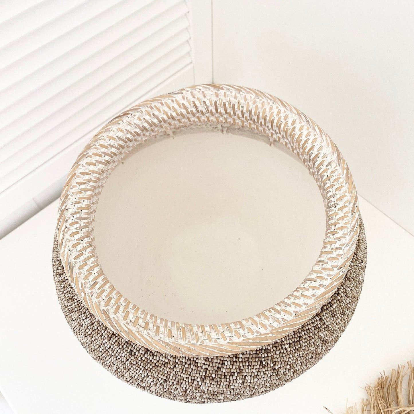 wooden beads rattan bowl