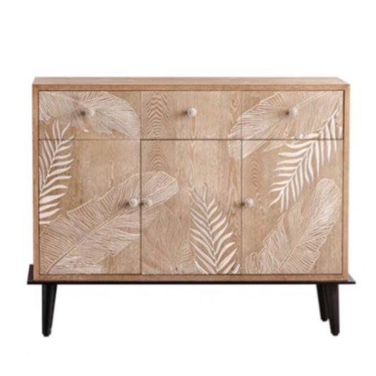 leaf carved wide cabinet