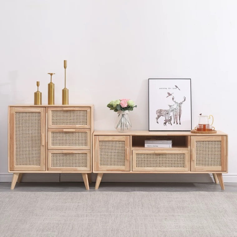 wide natural wood cabinet