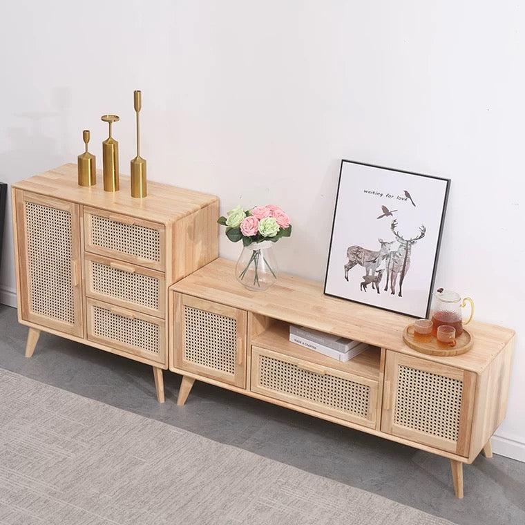 wide natural wood cabinet