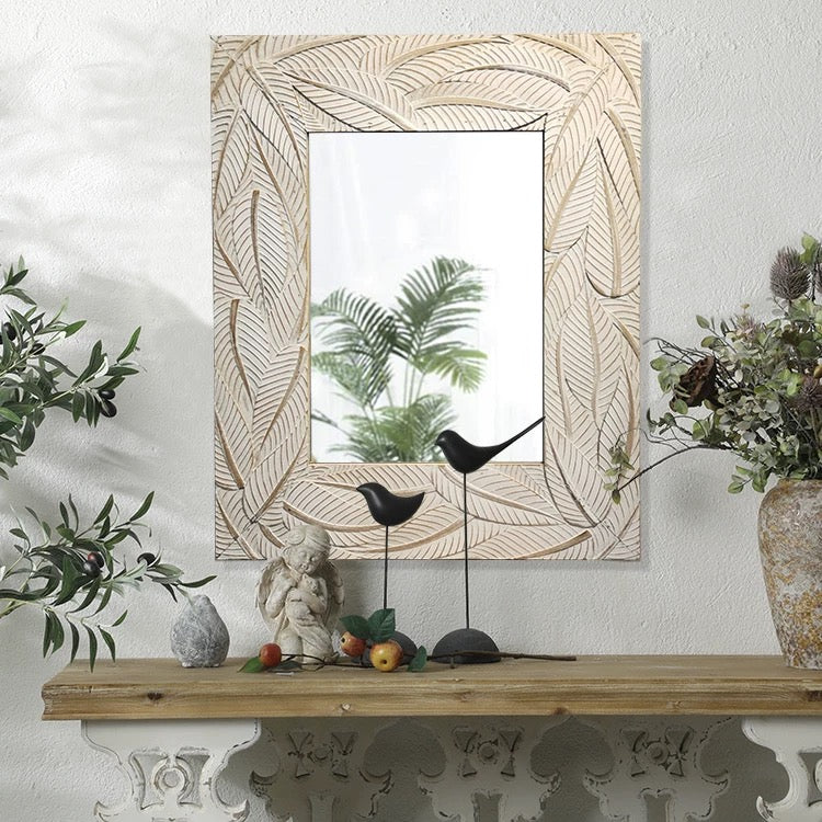 wooden carved leaf big mirror