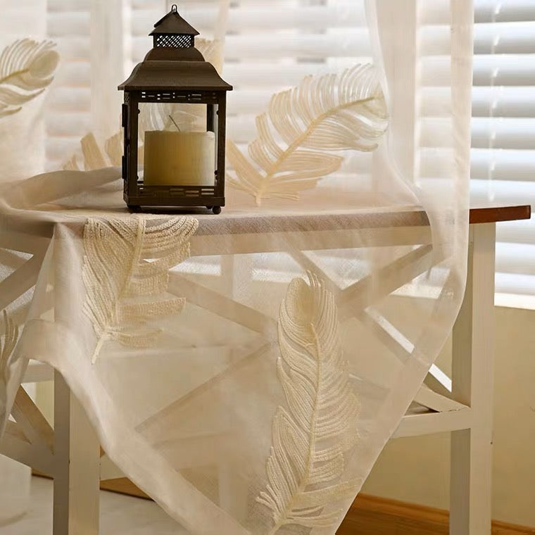 leaf embroidered sheer curtain