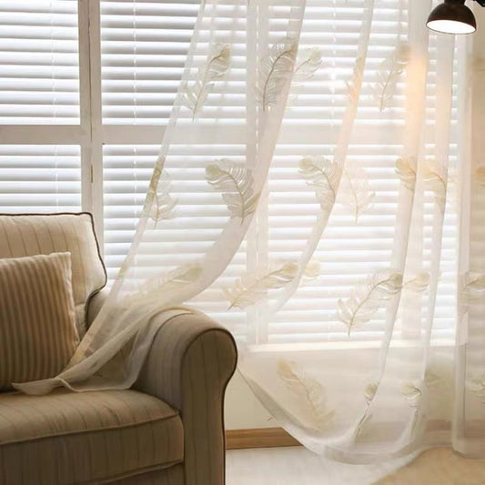 leaf embroidered sheer curtain